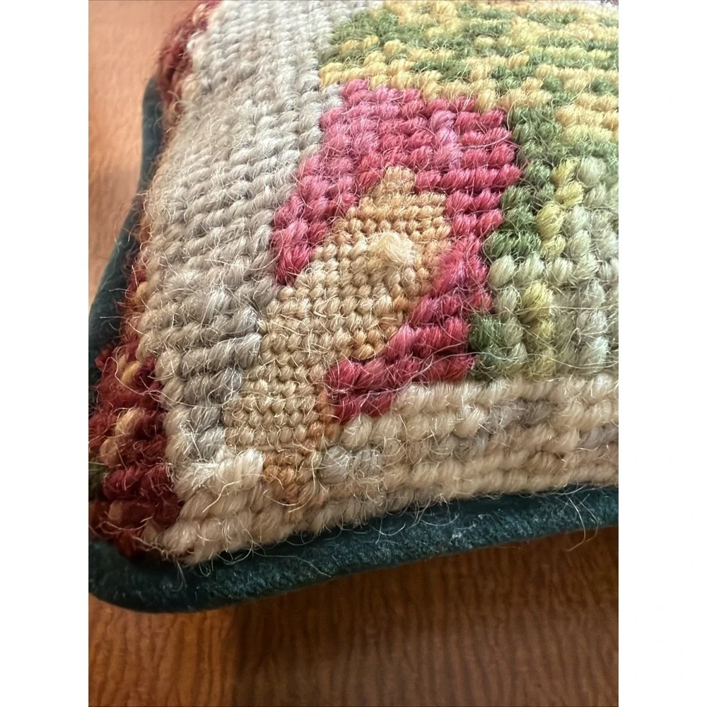Vtg Needlepoint Angel Pillow Christmas Red Green Velvet Back 5